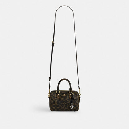 Coach Mini Rowan Crossbody Bag In Loved Signature Canvas With Charms Gold Brown