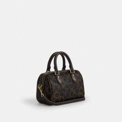 Coach Mini Rowan Crossbody Bag In Loved Signature Canvas With Charms Gold Brown