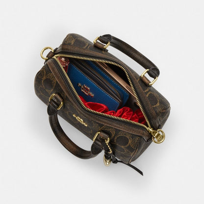 Coach Mini Rowan Crossbody Bag In Loved Signature Canvas With Charms Gold Brown
