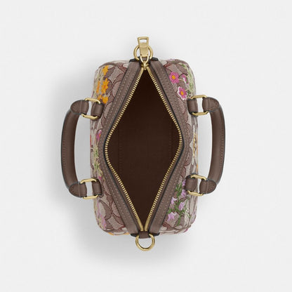 Coach Mini Rowan Crossbody Bag In Signature Jacquard With Floral Embroidery Gold Oak Multi