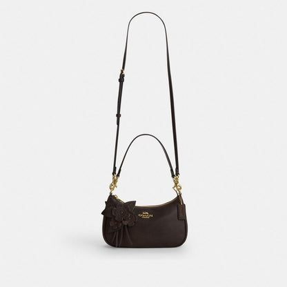 Coach Teri Shoulder Bag With Floral Applique Gold Maple