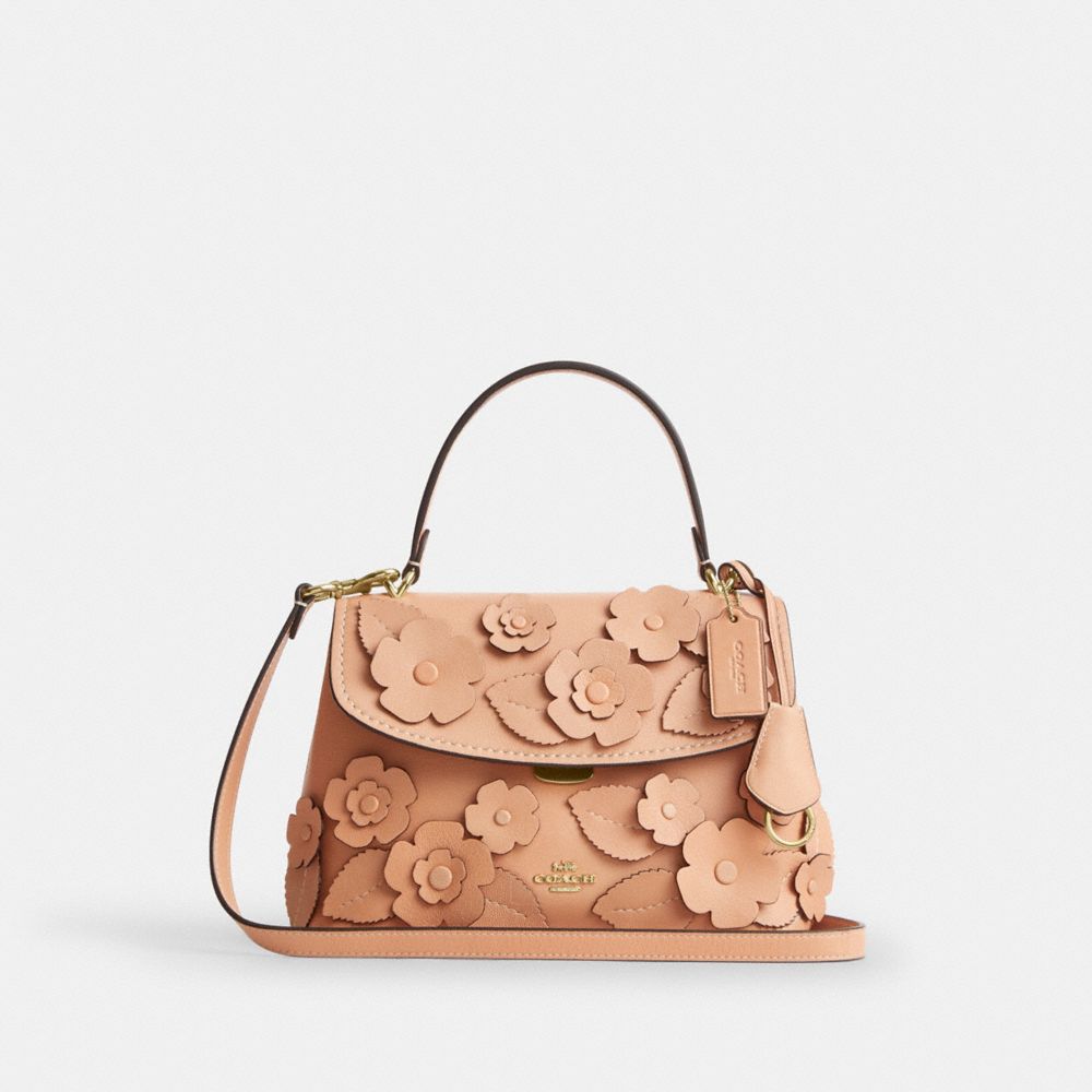 Coach Emory Top Handle Bag With Floral Applique Gold Light Pink