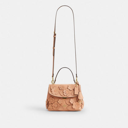 Coach Emory Top Handle Bag With Floral Applique Gold Light Pink