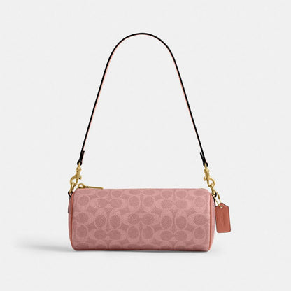 Coach Barrel Bag In Signature Canvas Brass Melon Pink