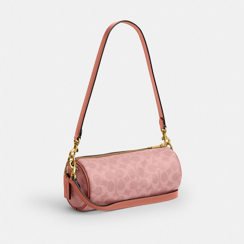 Coach Barrel Bag In Signature Canvas Brass Melon Pink