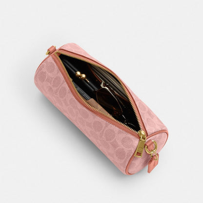 Coach Barrel Bag In Signature Canvas Brass Melon Pink