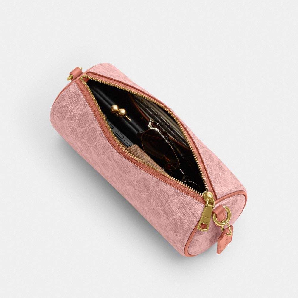 Coach Barrel Bag In Signature Canvas Brass Melon Pink