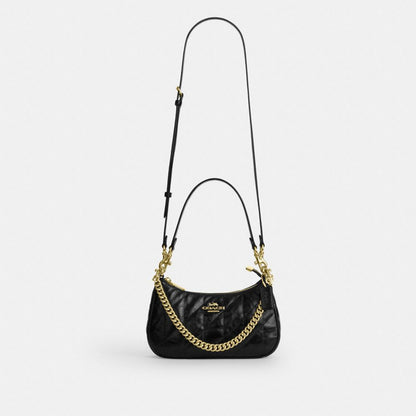 Coach Teri Shoulder Bag With Quilting Gold Black