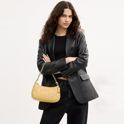 Coach Teri Shoulder Bag With Quilting Gold Soft Yellow