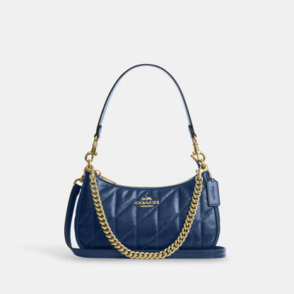 Coach Teri Shoulder Bag With Quilting Gold Deep Blue