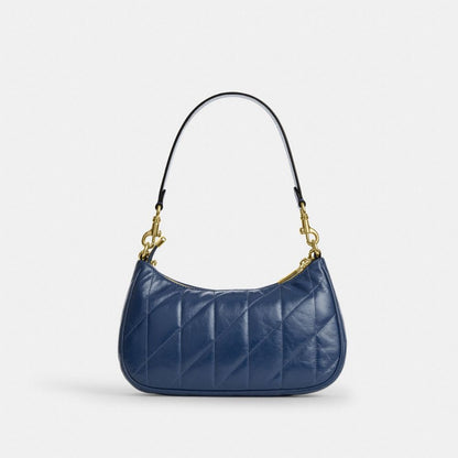 Coach Teri Shoulder Bag With Quilting Gold Deep Blue