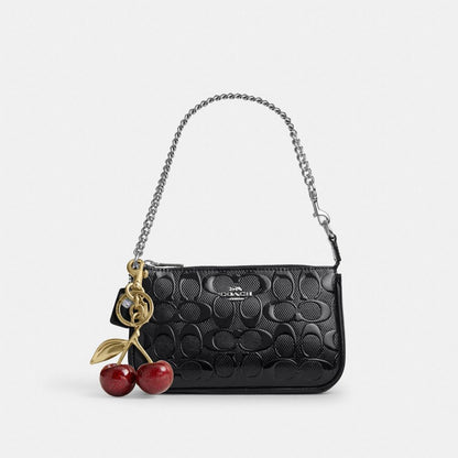 Coach Nolita 19 In Signature Leather With Heart Charm Silver Black