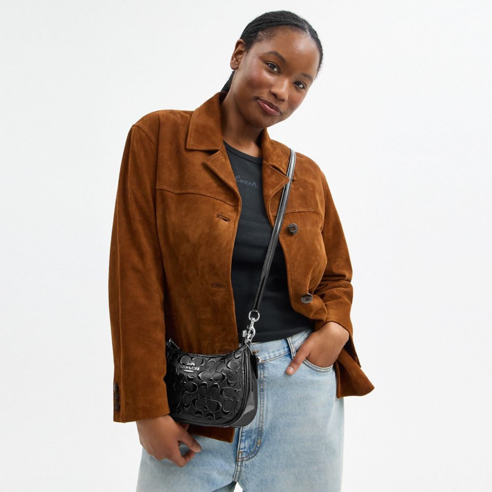 Coach Teri Shoulder Bag In Signature Leather With Heart Charm Silver