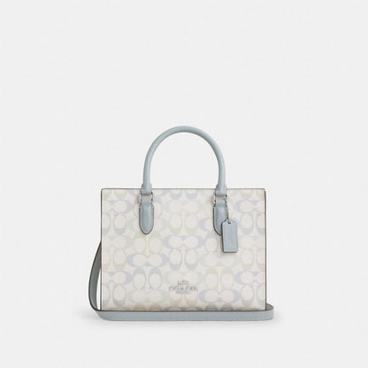 Coach Maggie Small Tote Bag In Signature Canvas Silver Chalk Blue