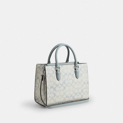 Coach Maggie Small Tote Bag In Signature Canvas Silver Chalk Blue