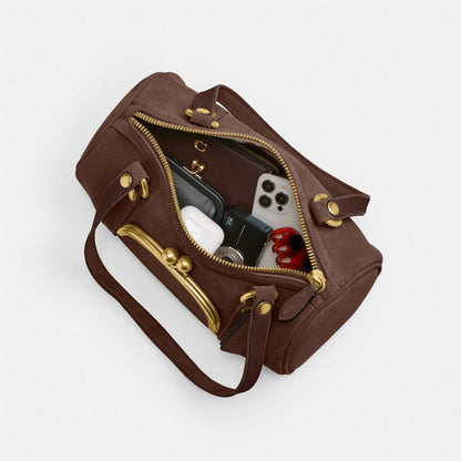 Coach Kisslock Barrel Bag Brass Dark Chocolate