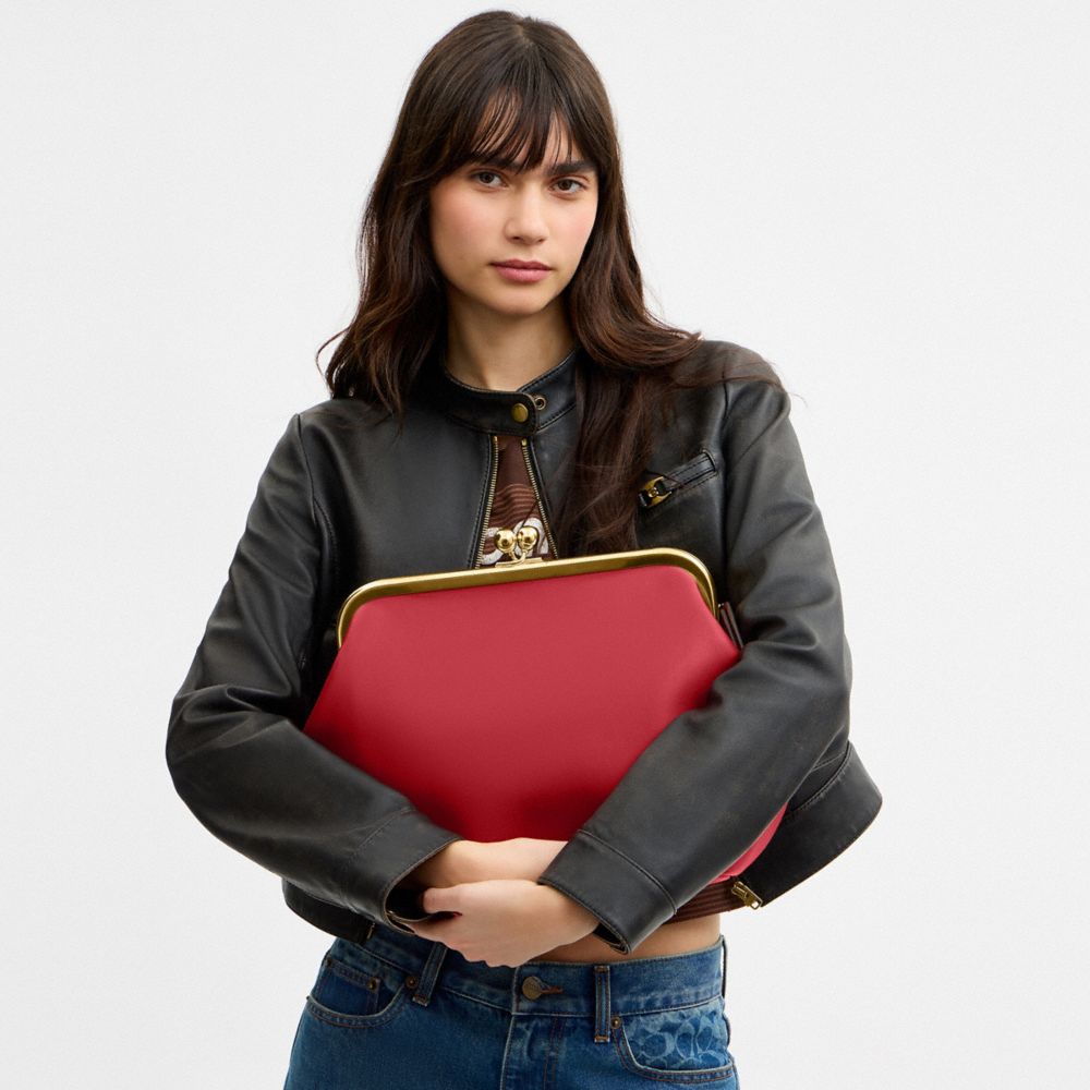 Coach Kisslock Frame Bag 27 Brass/Poppy
