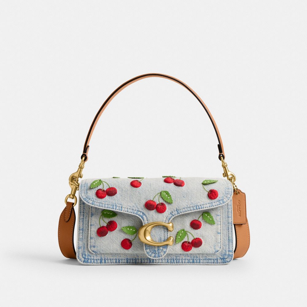 Coach Tabby Shoulder Bag 26 With Cherry Embroidery Brass Denim