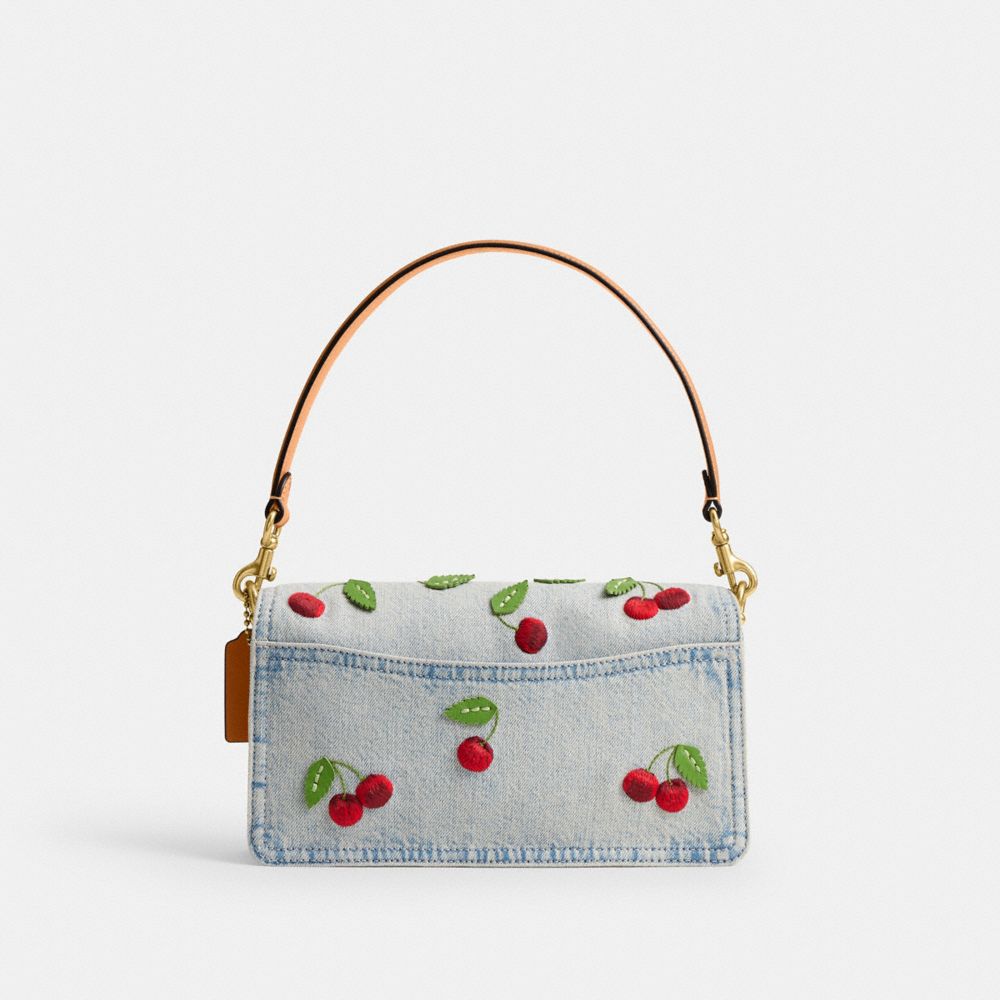 Coach Tabby Shoulder Bag 26 With Cherry Embroidery Brass Denim
