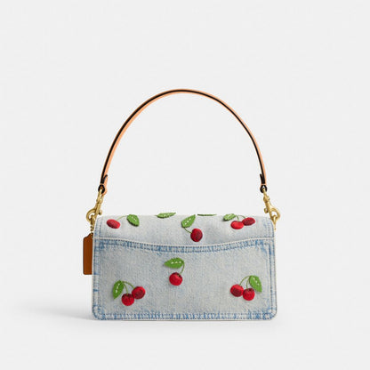 Coach Tabby Shoulder Bag 26 With Cherry Embroidery Brass Denim