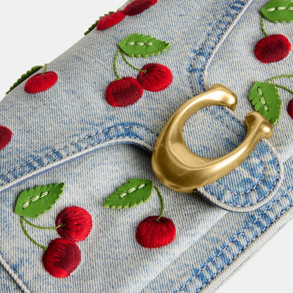 Coach Tabby Shoulder Bag 26 With Cherry Embroidery Brass Denim
