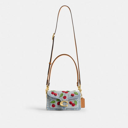 Coach Tabby Shoulder Bag 20 With Cherry Embroidery Brass Denim