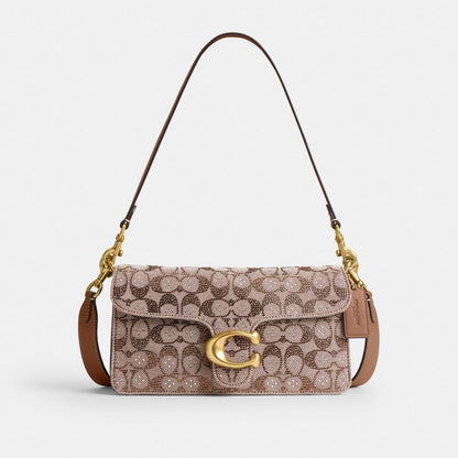 Coach Tabby Shoulder Bag 26 In Crystal Signature Jacquard Brass/Mushroom