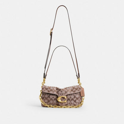 Coach Tabby Shoulder Bag 26 In Crystal Signature Jacquard Brass/Mushroom