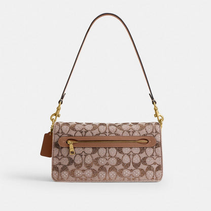 Coach Tabby Shoulder Bag 26 In Crystal Signature Jacquard Brass/Mushroom