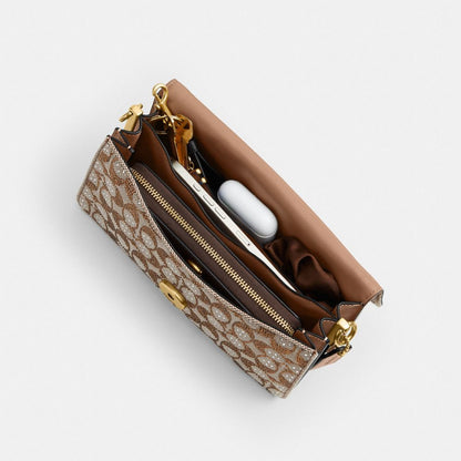 Coach Tabby Shoulder Bag 26 In Crystal Signature Jacquard Brass/Mushroom