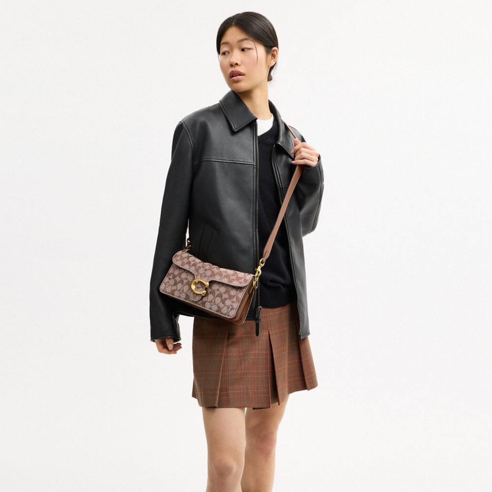 Coach Tabby Shoulder Bag 26 In Crystal Signature Jacquard Brass/Mushroom