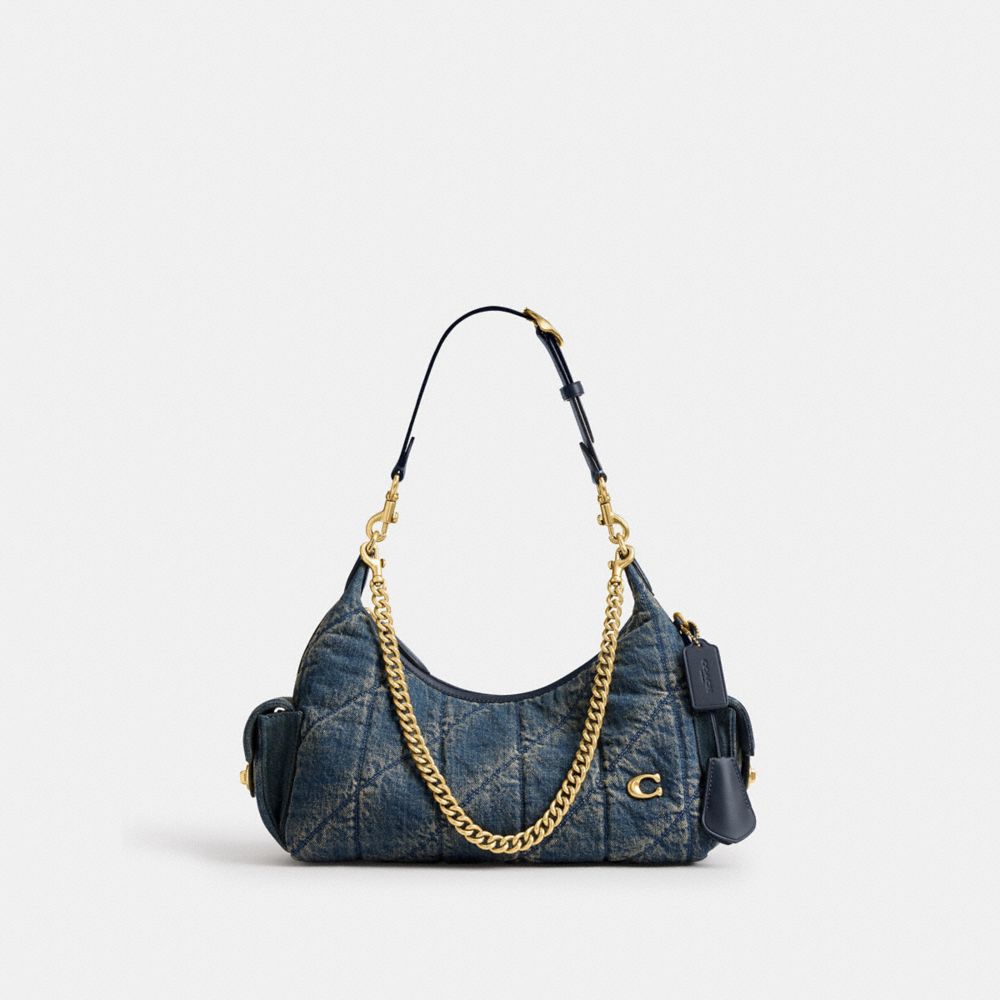 Coach Pocket Juliet Bag 30 In Regenerative Cotton Denim With Quilting Brass Dark Indigo