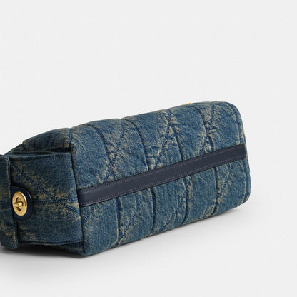 Coach Pocket Juliet Bag 30 In Regenerative Cotton Denim With Quilting Brass Dark Indigo