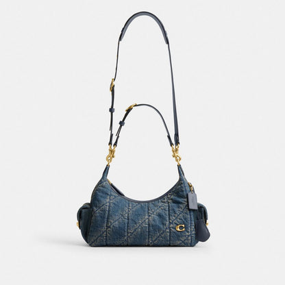 Coach Pocket Juliet Bag 30 In Regenerative Cotton Denim With Quilting Brass Dark Indigo