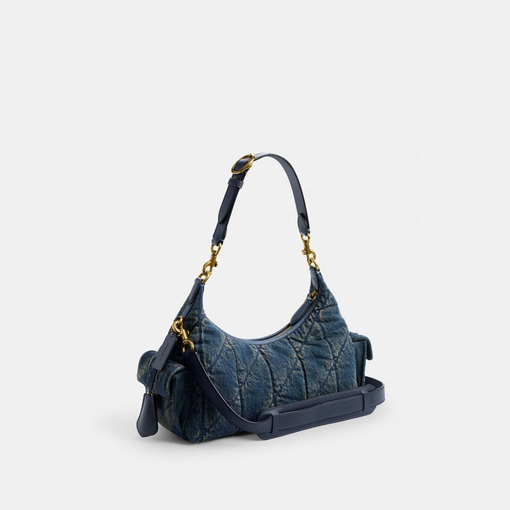 Coach Pocket Juliet Bag 30 In Regenerative Cotton Denim With Quilting Brass Dark Indigo