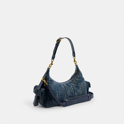 Coach Pocket Juliet Bag 30 In Regenerative Cotton Denim With Quilting Brass Dark Indigo