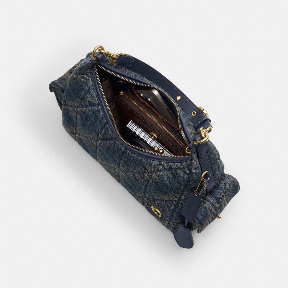 Coach Pocket Juliet Bag 30 In Regenerative Cotton Denim With Quilting Brass Dark Indigo