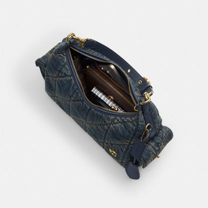 Coach Pocket Juliet Bag 30 In Regenerative Cotton Denim With Quilting Brass Dark Indigo