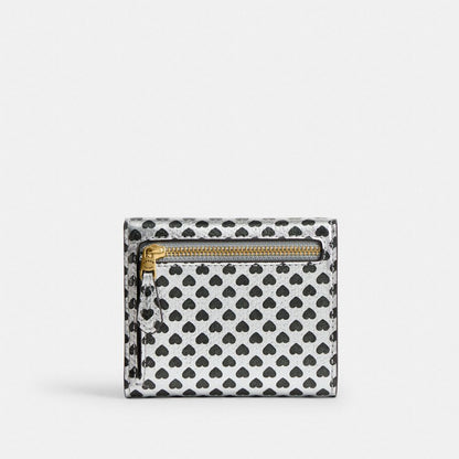 Coach Mila Small Flap Wallet With Heart Print Brass Silver Black Multi