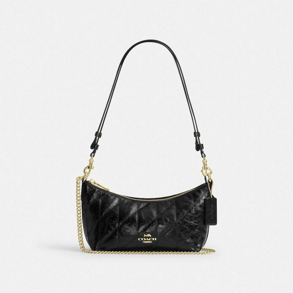 Coach Caitlin Shoulder Bag With Quilting Gold Black