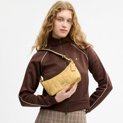 Coach Caitlin Shoulder Bag With Quilting Gold Soft Yellow