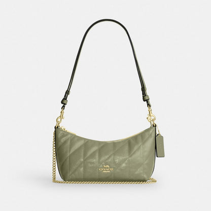 Coach Caitlin Shoulder Bag With Quilting Gold Pistachio