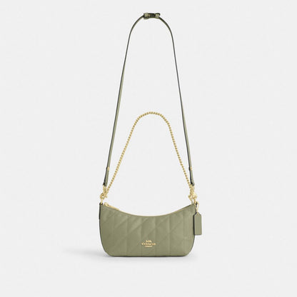 Coach Caitlin Shoulder Bag With Quilting Gold Pistachio