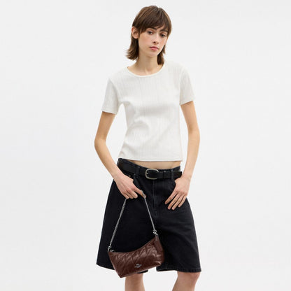 Coach Caitlin Shoulder Bag With Quilting Silver Maple