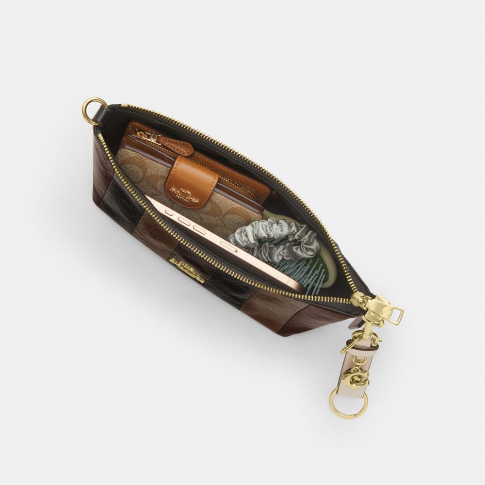 Coach Caitlin Shoulder Bag With Striped Patchwork Gold Black Multi