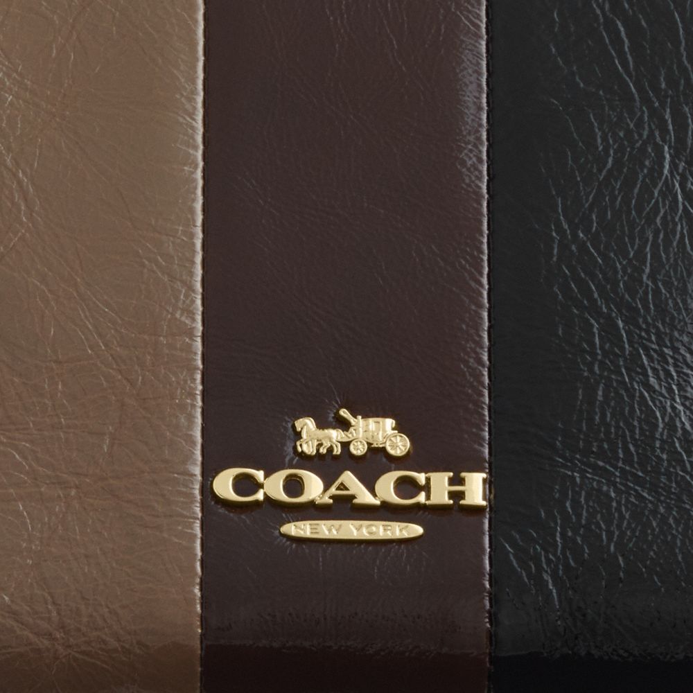 Coach Caitlin Shoulder Bag With Striped Patchwork Gold Black Multi