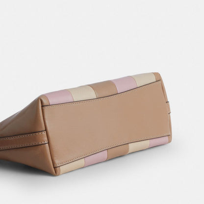 Coach Caitlin Shoulder Bag With Striped Patchwork Gold Taupe Multi