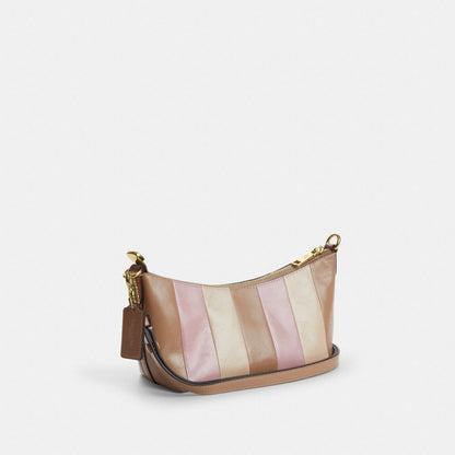 Coach Caitlin Shoulder Bag With Striped Patchwork Gold Taupe Multi