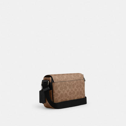 Coach Jack Small Flap Crossbody Bag In Signature Canvas Gunmetal Tan Black