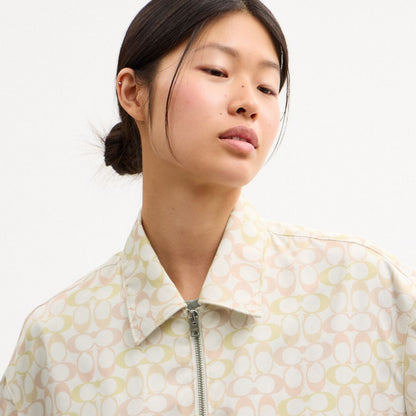 Coach Signature Blouson Windbreaker In Recycled Polyester Pink Multi